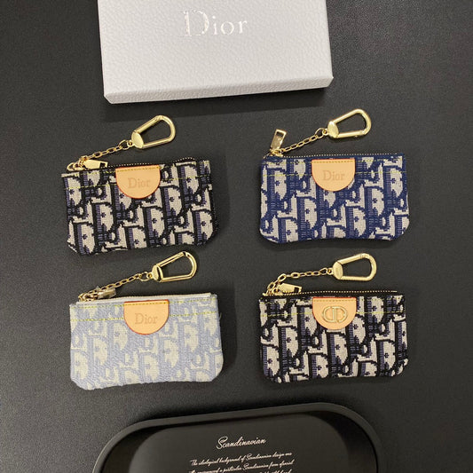 Denim embroidered card holder