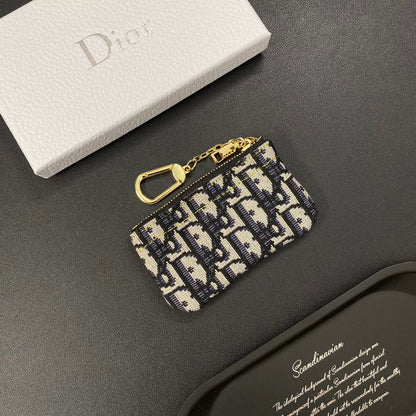 Denim embroidered card holder