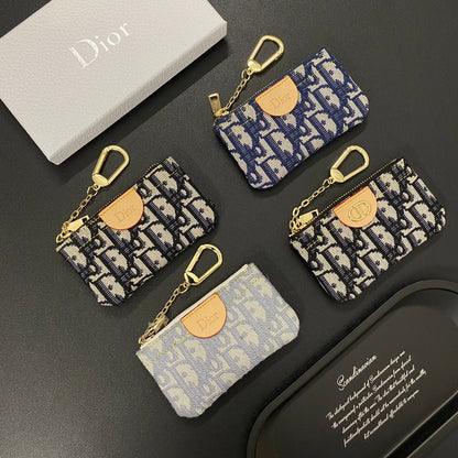 Denim embroidered card holder