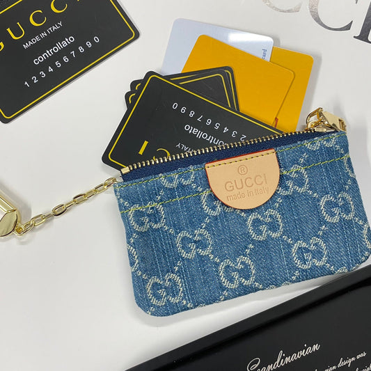 Denim embroidered card holder