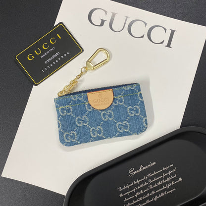 Denim embroidered card holder