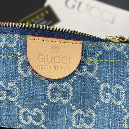 Denim embroidered card holder