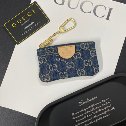 Denim embroidered card holder