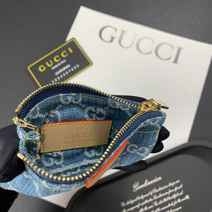 Denim embroidered card holder