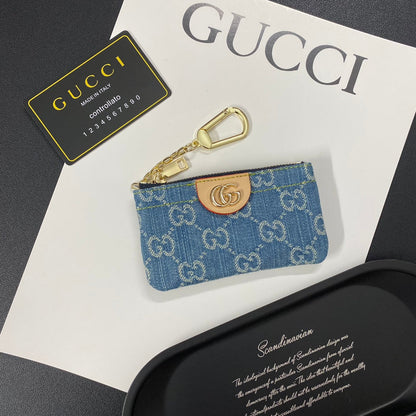 Denim embroidered card holder