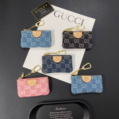 Denim embroidered card holder
