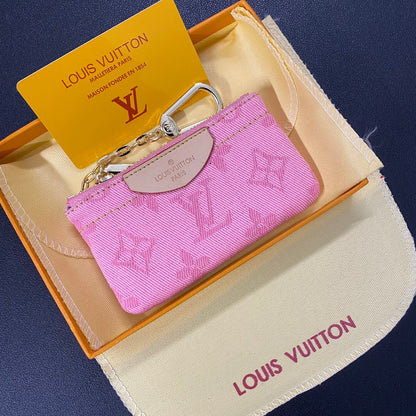 Denim embroidered card holder