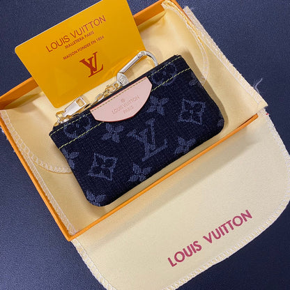 Denim embroidered card holder