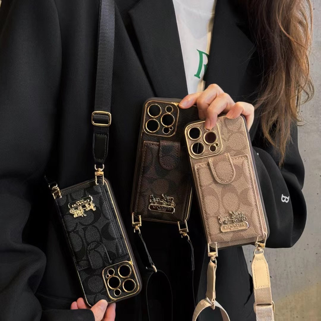 Electroplated Crossbody Flip Card Holder Carriage Metal Mark Case