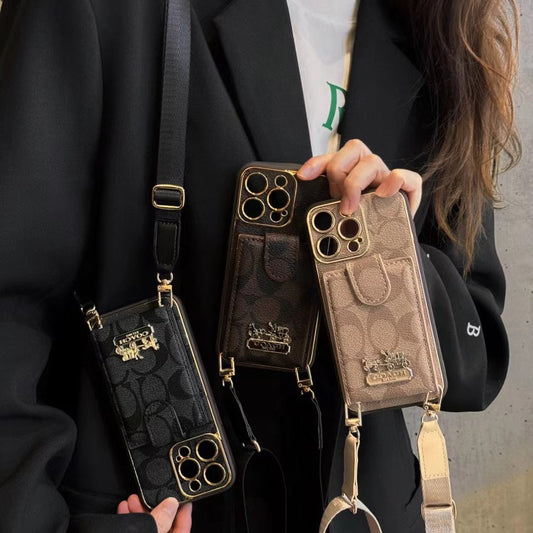 Electroplated Crossbody Flip Card Holder Carriage Metal Mark Case