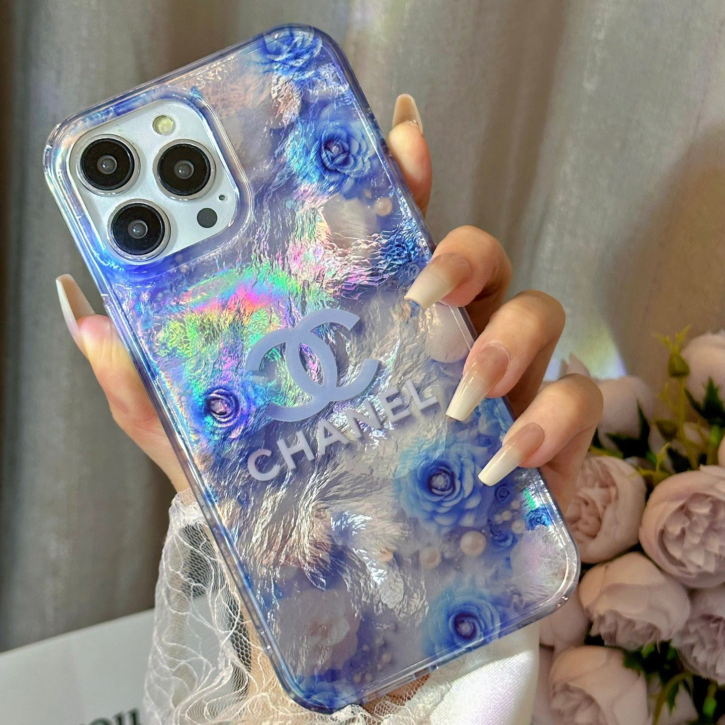 Crystal Clear Double-Sided Laser Rose Embossed Case