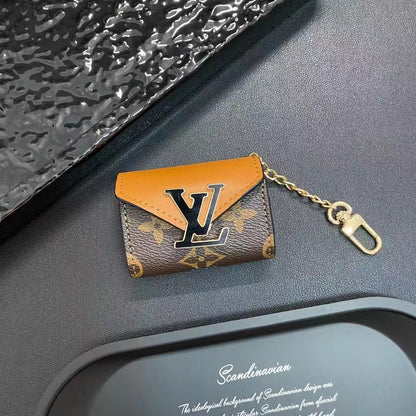 Fashion Metal Logo Leather Earphone Case