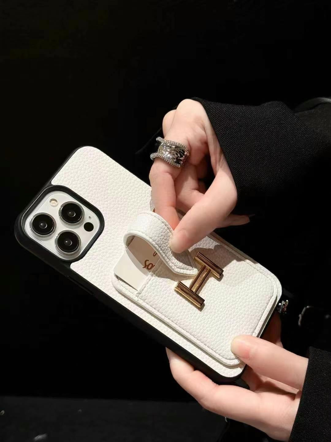 Leather Metal H Card Slot Crossbody Case
