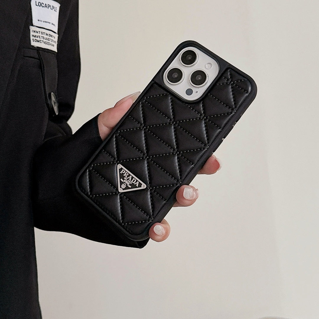 Trendy Triangle Logo Embossed Leather Case