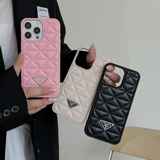 Trendy Triangle Logo Embossed Leather Case