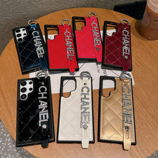 Patent Leather Diamond Letters Wristband Samsung Case